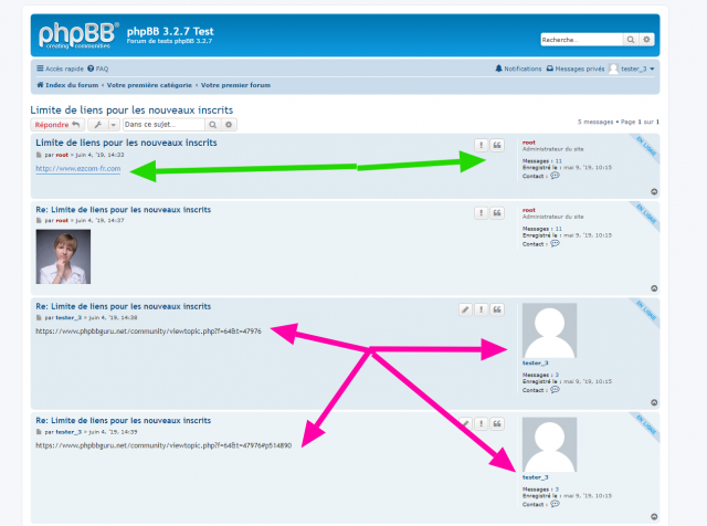 phpBB - Extension - Disallow links before x posts - Page d'un sujet les liens sont désactivés pour les nouveaux membres.png