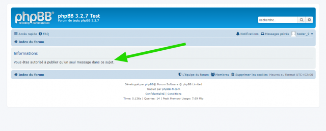 phpBB - Modification - One post per topic - Sujet - Message d’information sur la limite de message autorisé.png