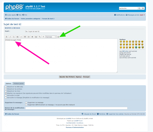 phpBB - Extension - Hide - Vue de la page de l’éditeur complet - Utilisation du BBCode Hide.png