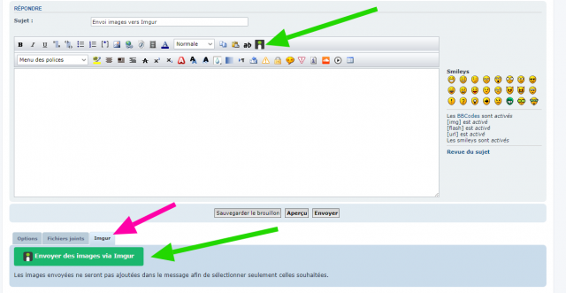 phpBB - Extensions - Imgur - Vue de la page de l'édicteur complet - Différentes actions possibles pour publier des images vers Imgur dans son message.png