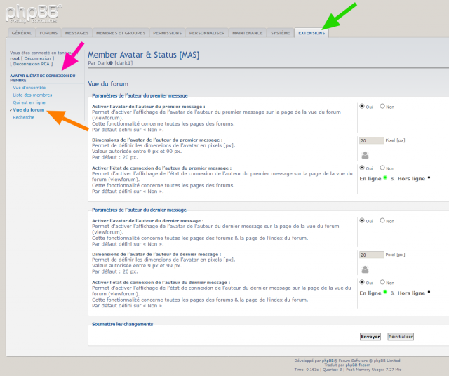 phpBB - Extension - Member Avatar & Status - Paramètres - Vue du forum.png