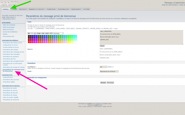 phpBB - Extension - PM Welcome - Paramètres.png